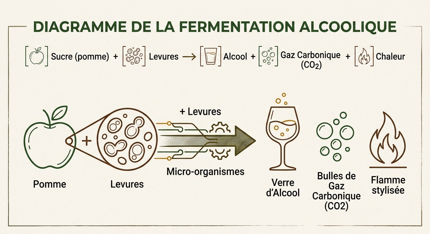 Diagramme du processus chimique de la fermentation du sucre en alcool