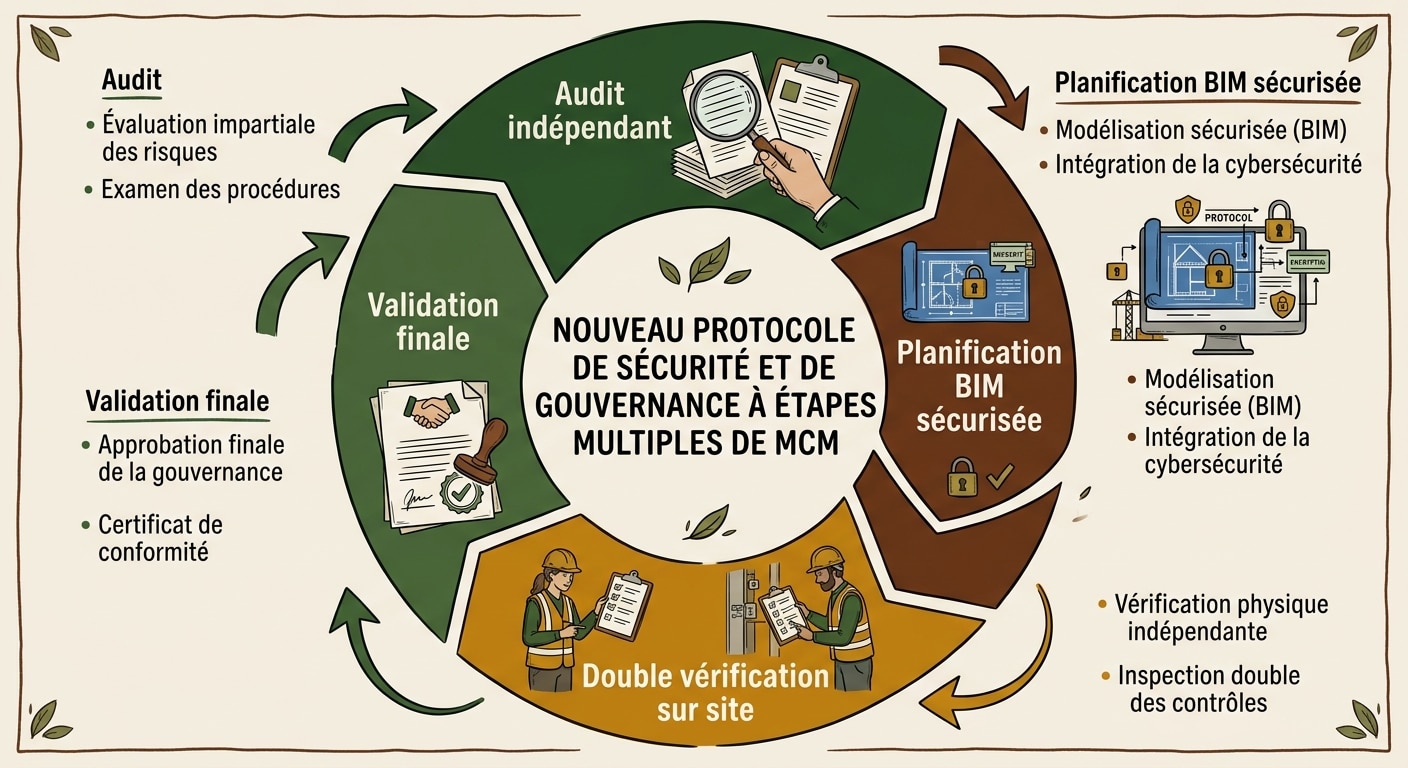 Schéma du cycle des nouveaux protocoles de sécurité et de gouvernance de MCM.
