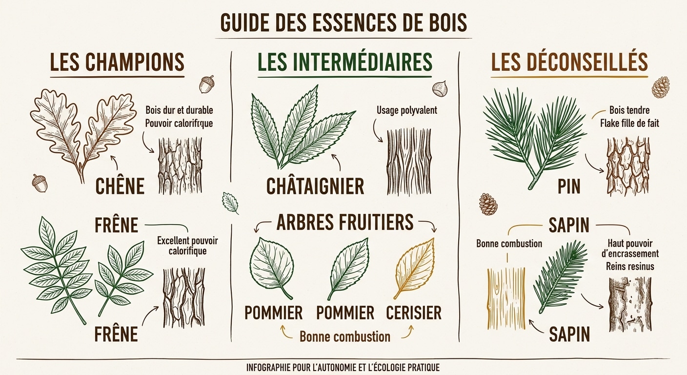 Classement des meilleures essences de bois pour le chauffage selon leur rentabilité et leur pouvoir calorifique.