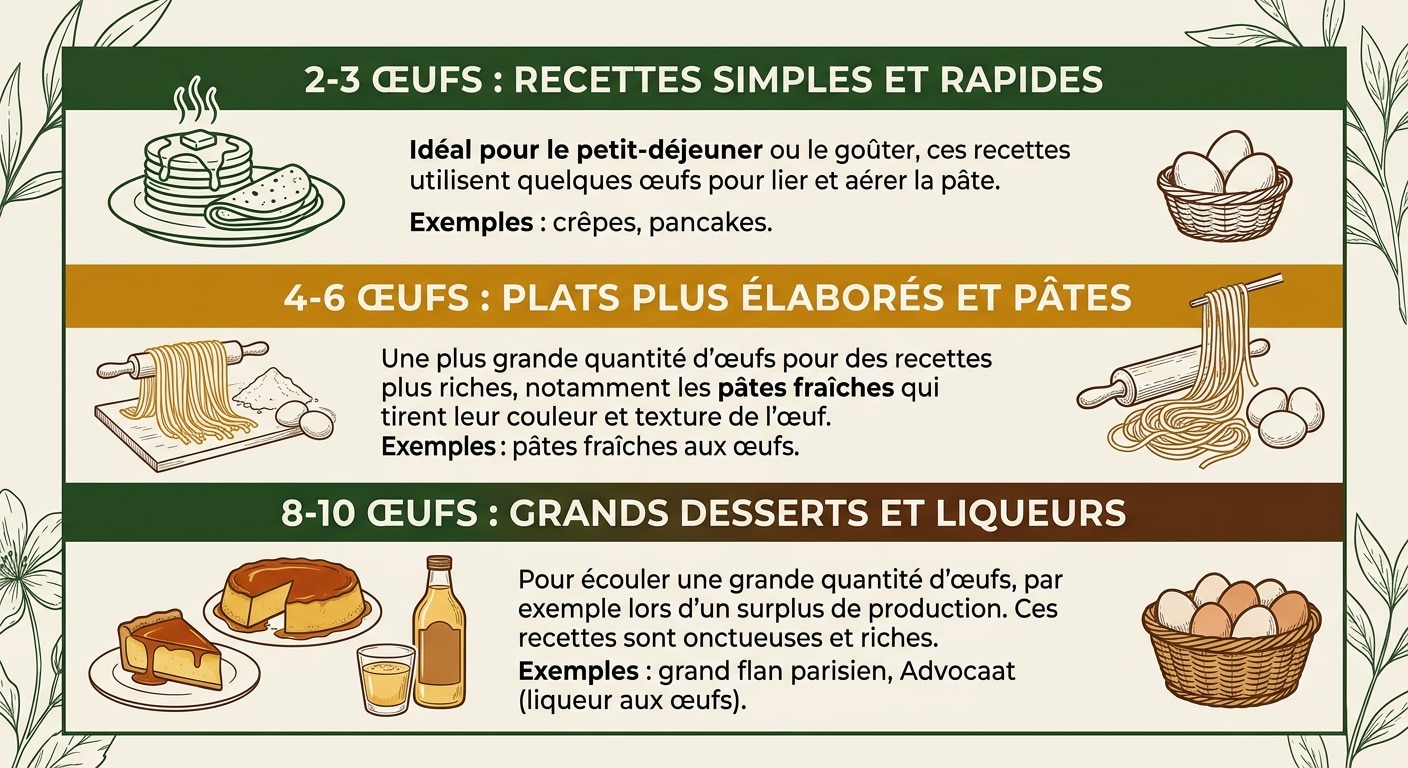 Infographie des recettes anti-gaspillage classées par nombre d'œufs nécessaires
