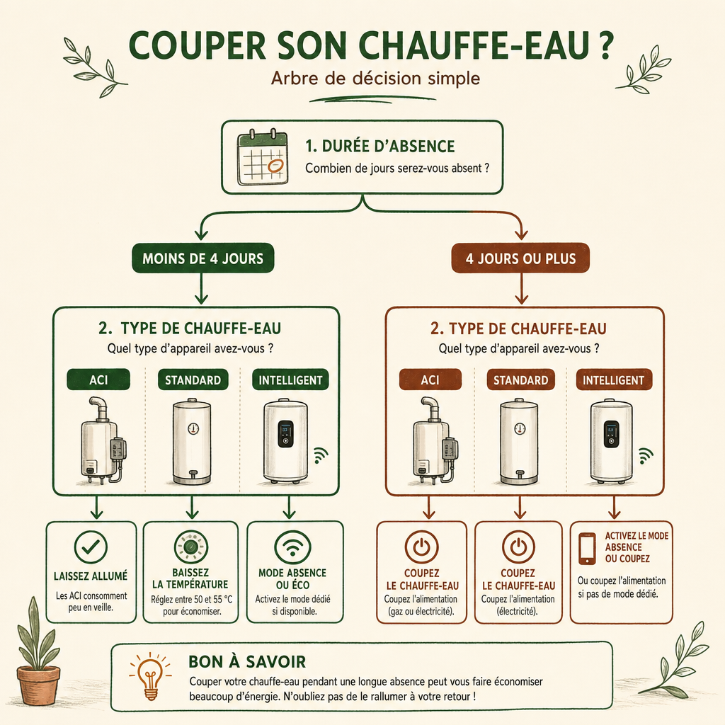 Arbre de décision : quand et comment couper son chauffe-eau selon la durée et le modèle