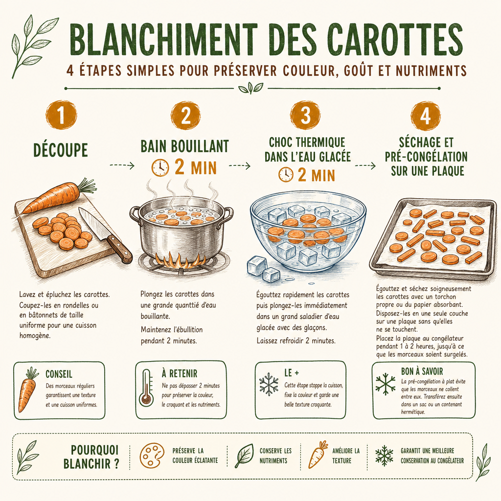Les 4 étapes clés pour blanchir et congeler des carottes avec succès